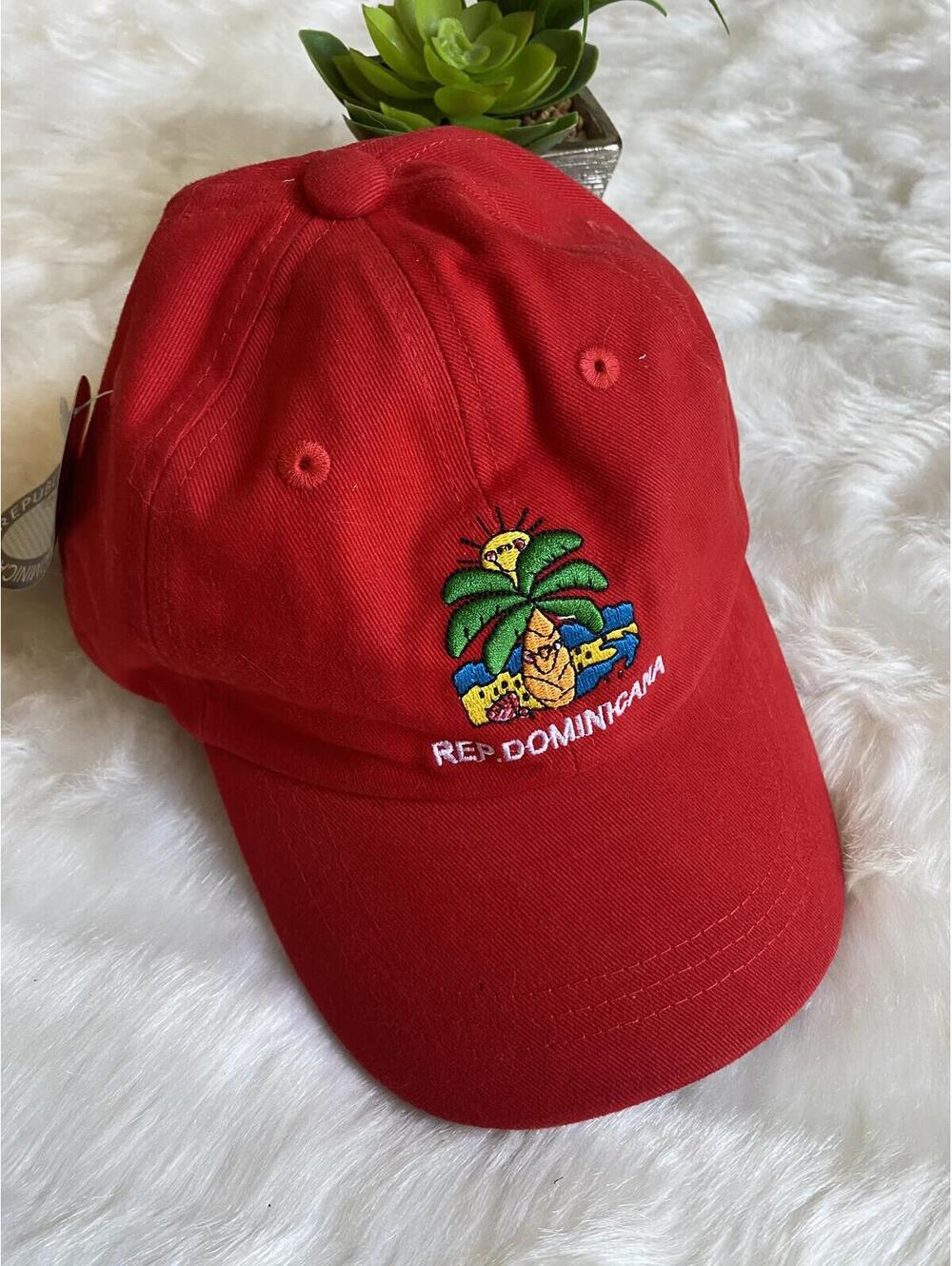 Red Baseball Kids Cap with Embroidered Dominican Republic Design